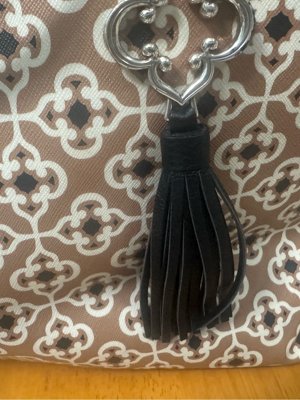 BRIGHTON Araceli Carry-all Brown and Cream Patterned Tote Bag with Tassel - Picture 12 of 12